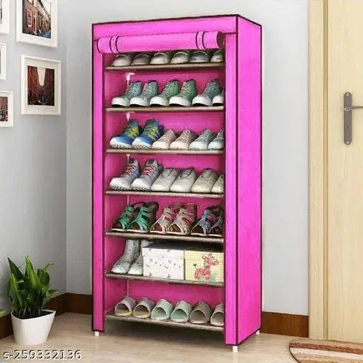 Metal 7 Layer Collapsible Multipurpose Rack, Pink