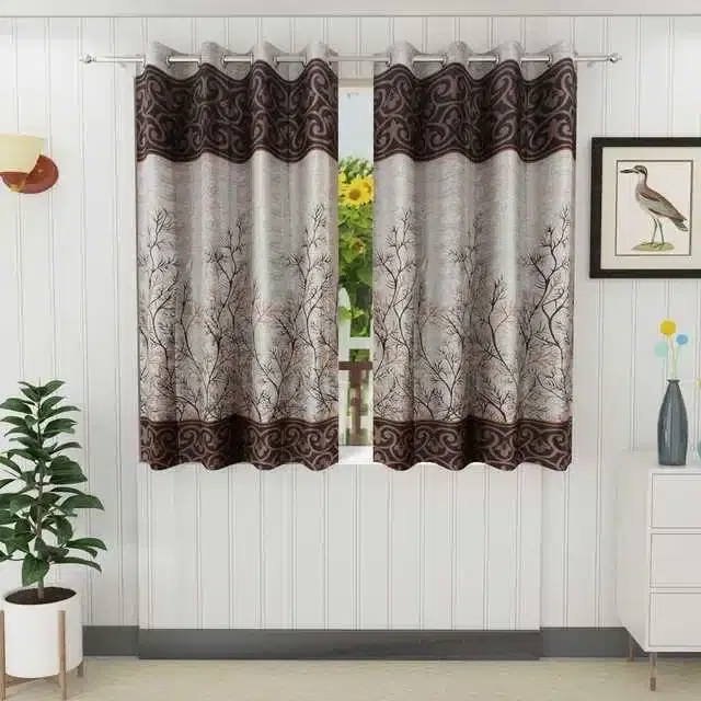 Window Curtain, Pack of 2, Brown, 4X5 Feet