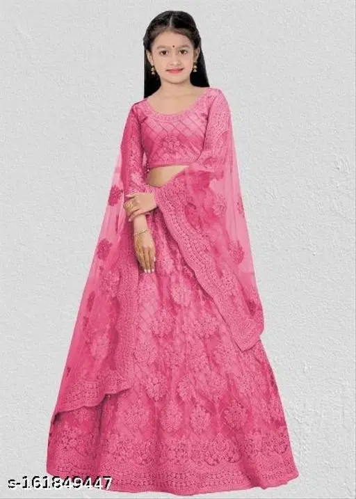 Embroidered Lehenga Choli for Women (Pink, 11-12 Years)