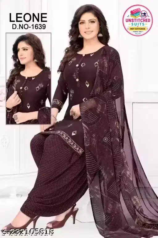 Crepe Unstitched Geometric Printed Suit Set with Dupatta, Maroon
