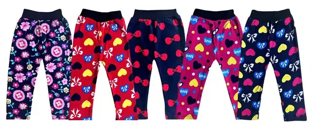 Fleece Printed Tights for Girls, Pack of 5 (Multicolor, 9-12 Months)