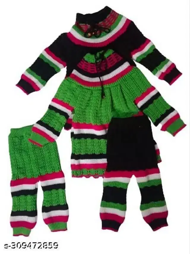 Woolen Sweater & Pant for Girls, Set of 2 (Multicolor, 6-9 Months)