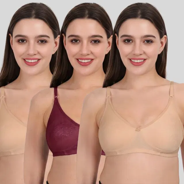 Cotton Bra for Women, Multicolour, Pack of 3 (28B)
