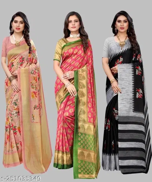 Art Silk Saree for Women, Pack of 3 (Pink, Free Size)