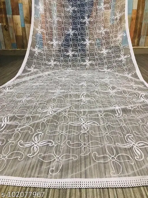 Embroidered Jaipuri Net Floral Sewing & Embroidery (White, Free Size)
