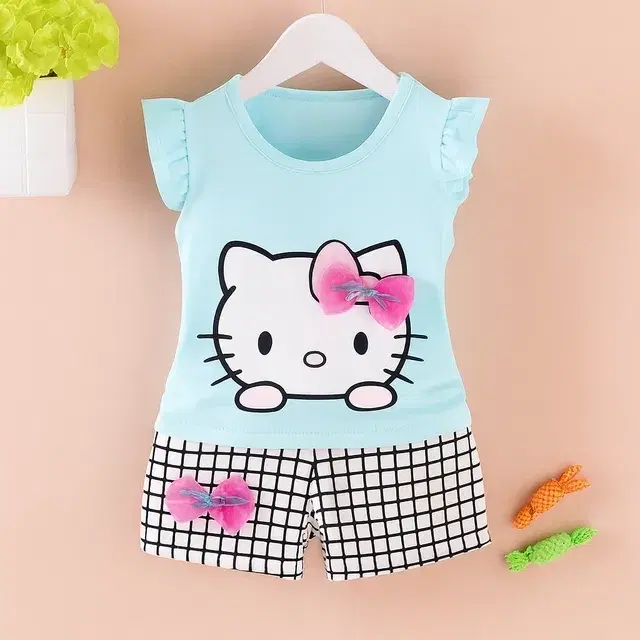 Cotton Blend Printed Clothings Set for Girls,, Blue (0-6 Months)