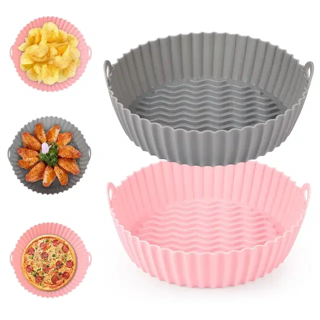 Silicone Air Fryer Tray Baking Tray, Pink & Grey (Pack of 2)
