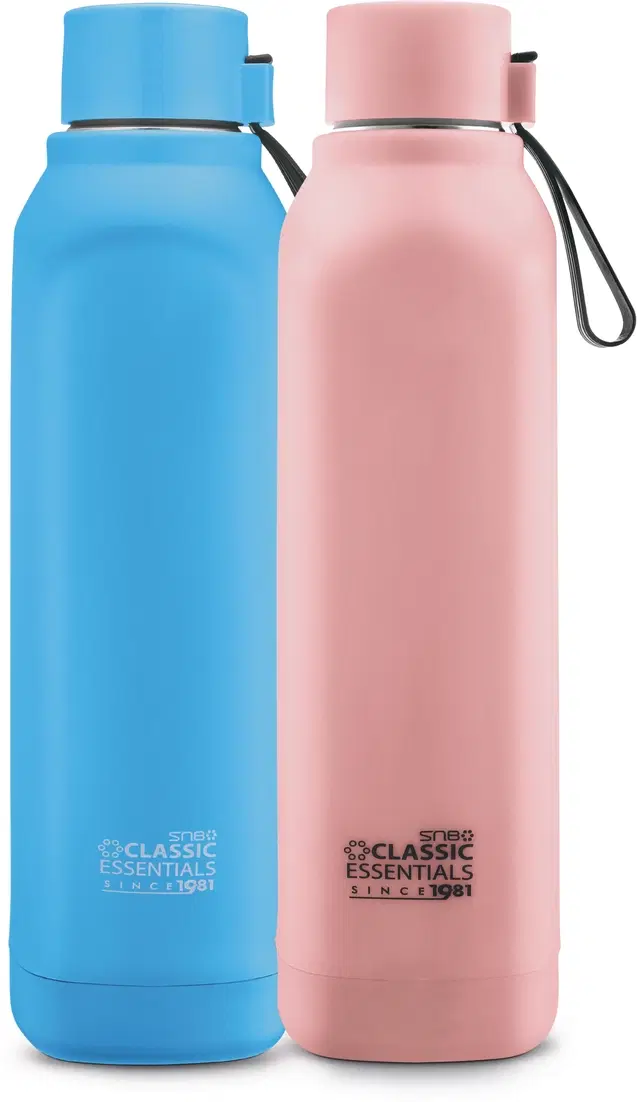 Stainless Steel Water Bottles, Sky Blue & Peach, 700 ml, Pack of 2