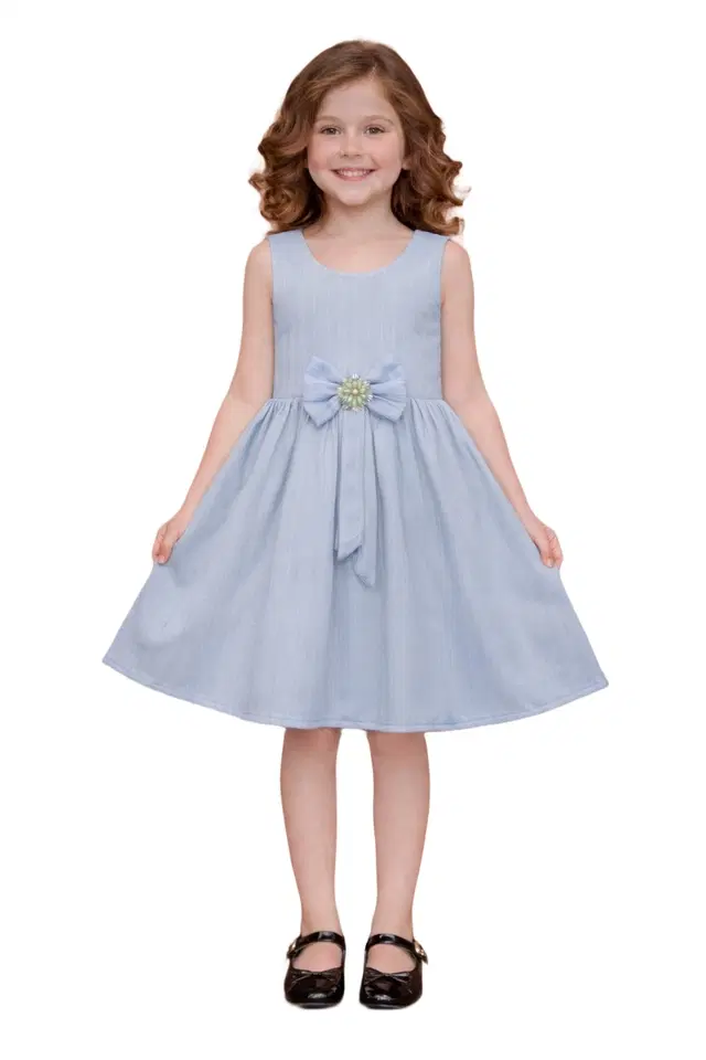 Printed Frock for Girls (Sky Blue, 5-6 Years)