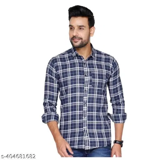 Cotton Blend Checked Shirt for Men, Blue (L) Pack of 1