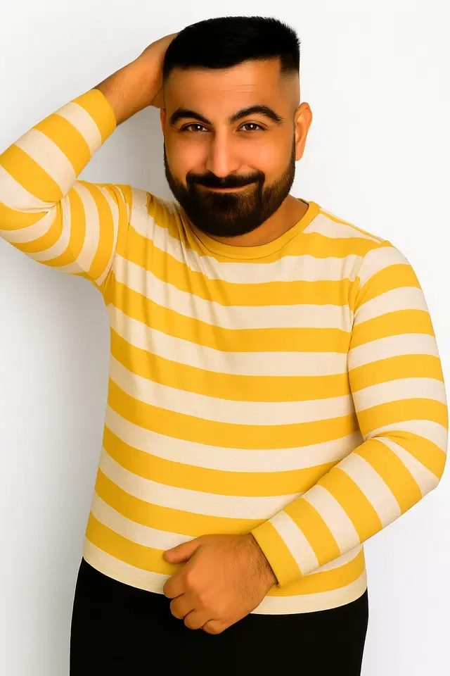 Cotton Stripes T-shirt for Men, Yellow (S)
