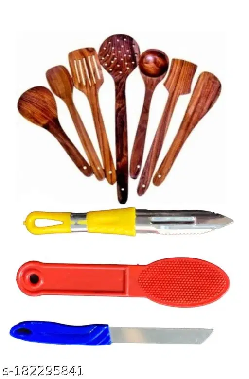 Wooden Kitchen Tools Set, Multicolor, Set of 10