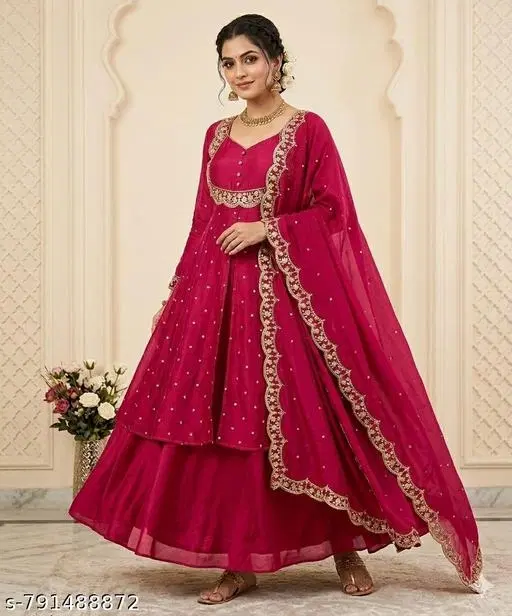 Ethnic Motif Printed Dupatta Set for Women (Pink, S)