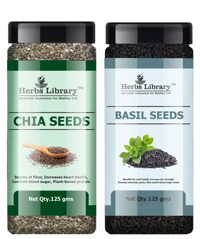 Herbs Library Chia and Basil Seeds, Pack of 2, 125 g