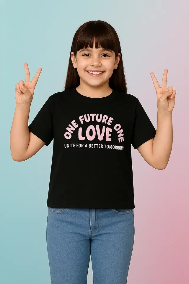 Cotton Printed Tops/Tunics for Girls, Black (32)