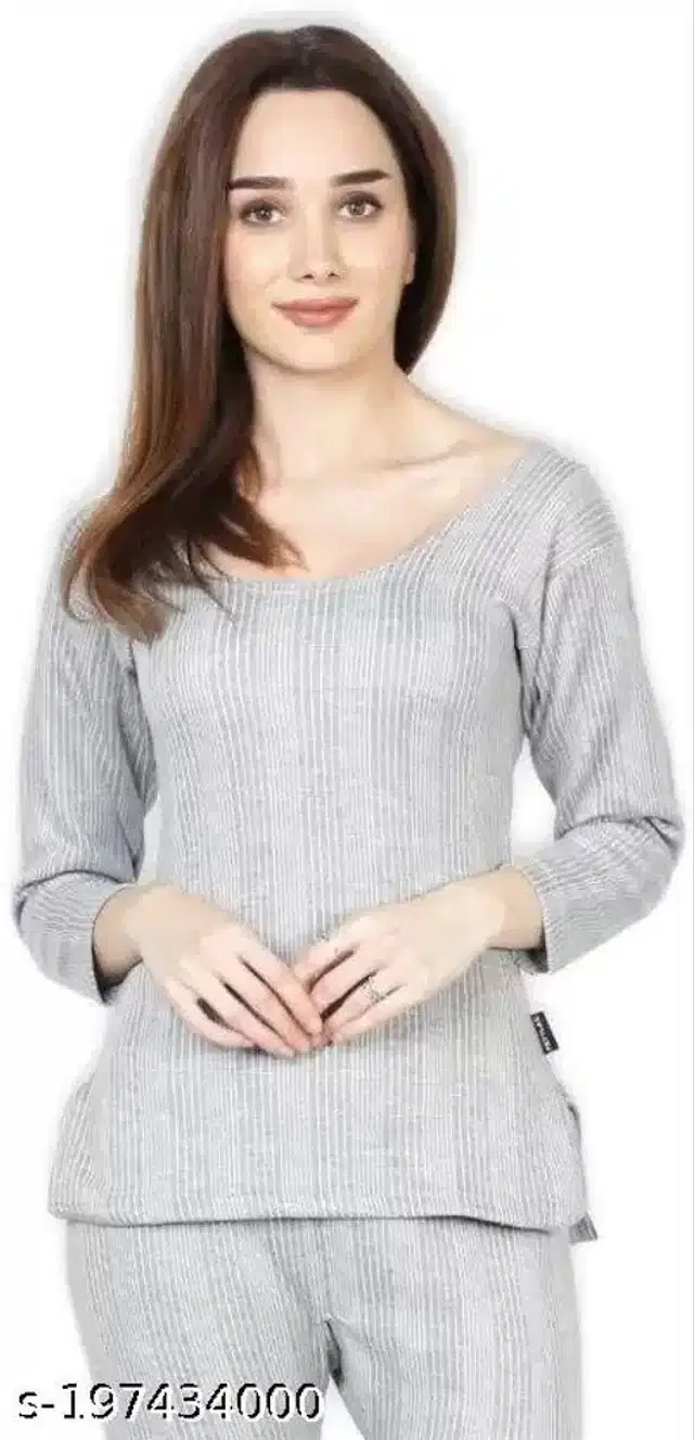 Cotton Thermal Top for Women (Grey, S)