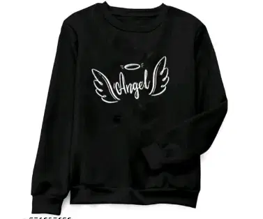 Round Neck Printed Sweatshirt for Women (Black, M)
