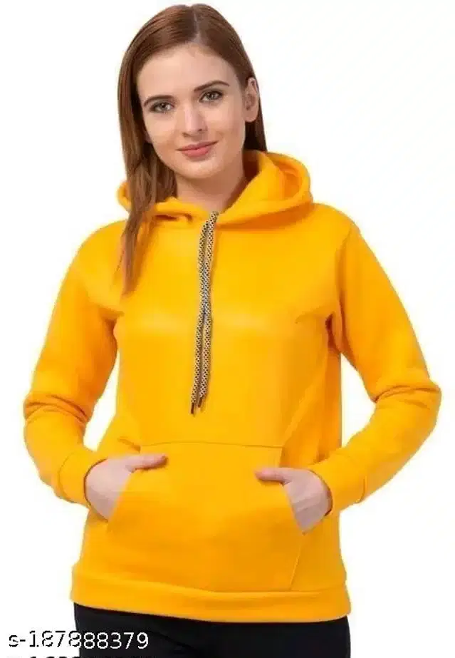 Fleece Full Sleeves Hooded Sweatshirt for Women (Mustard, S)