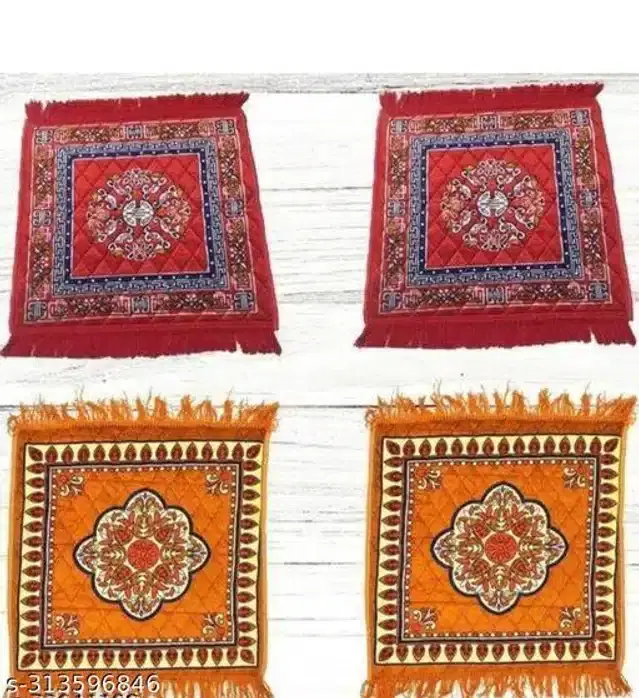 Velvet Pooja Mats for Home, Multicolor, Pack of 4