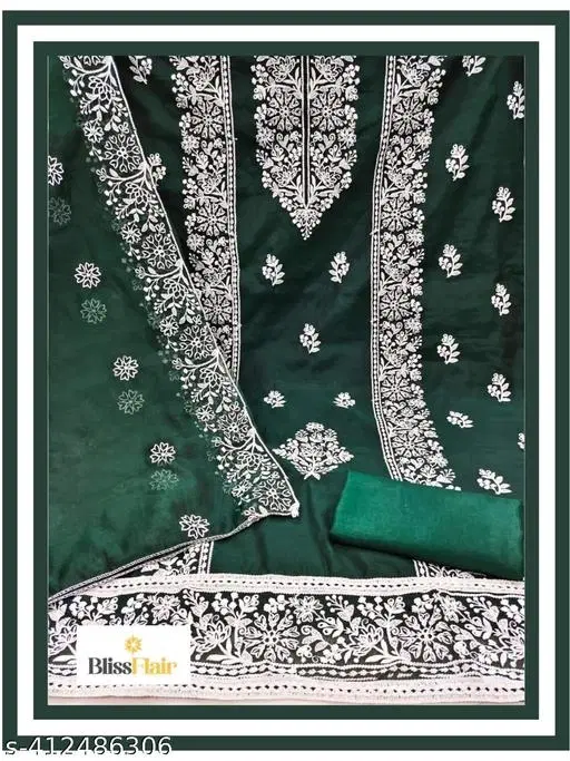 Embroidered Floral Patiala Suits for Women (Green, Un Stitched)
