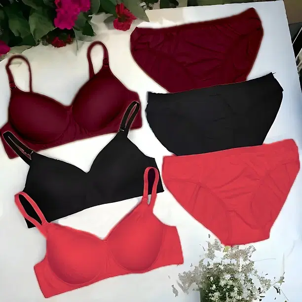 Cotton Blend Lingerie Set for Women, Multicolour, Pack of 3 (28B)