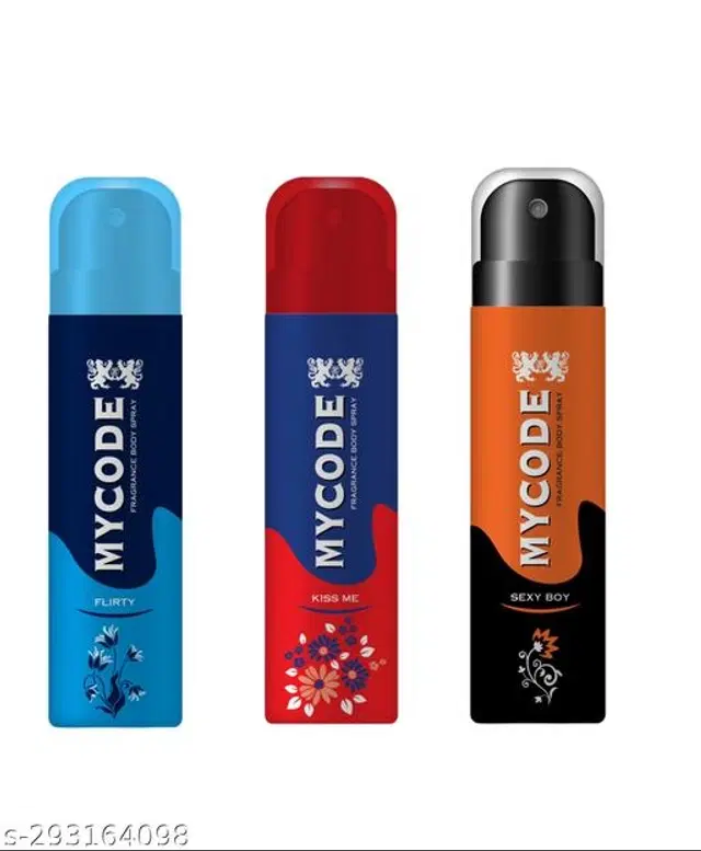 Combo of MYCODE Flirty, Kiss Me & Sexy Boy Body Spray for Men, 100 ml, Pack of 3