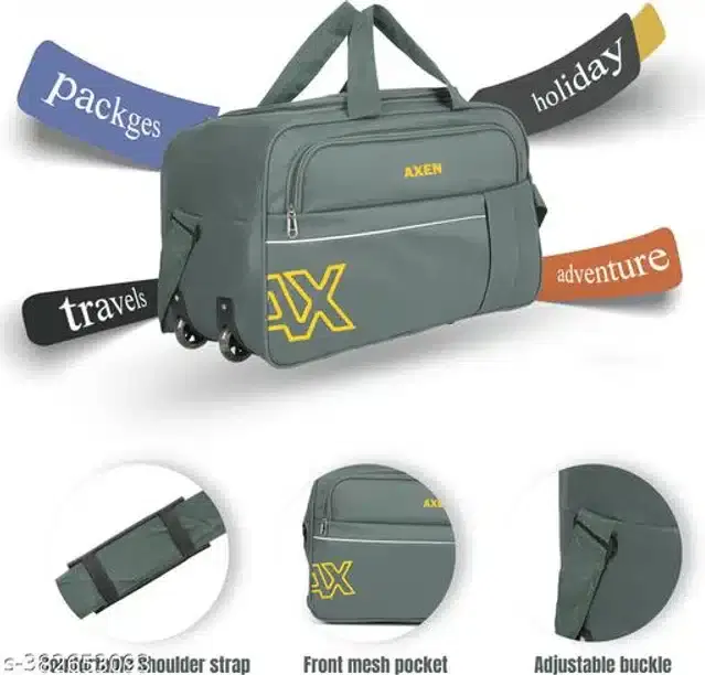 PU Trolley Duffel Bag for Men & Women, Grey