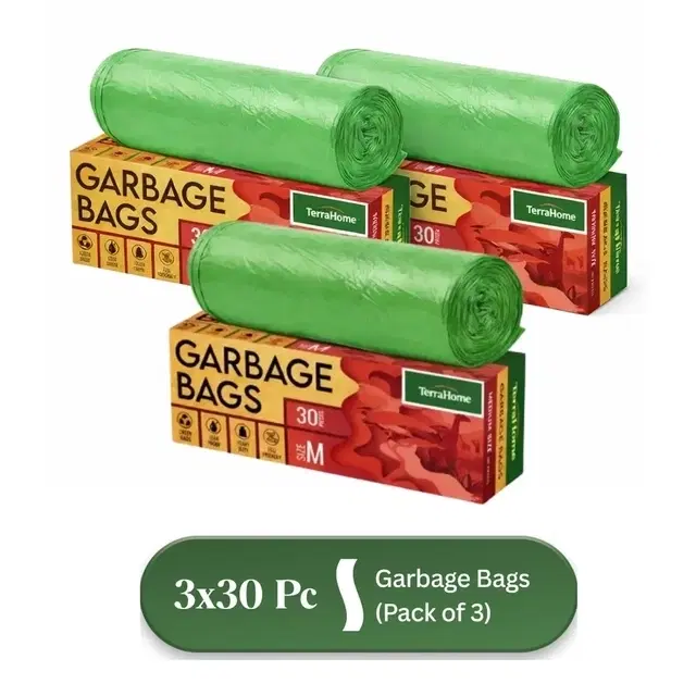 TerraHome Medium Garbage Bags Box, 3x30 Pieces, 19"x21" (Pack of 3)