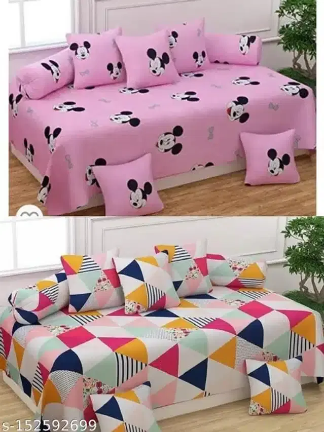 Polycotton Diwan Cover Set, Multicolor, Combo of 2