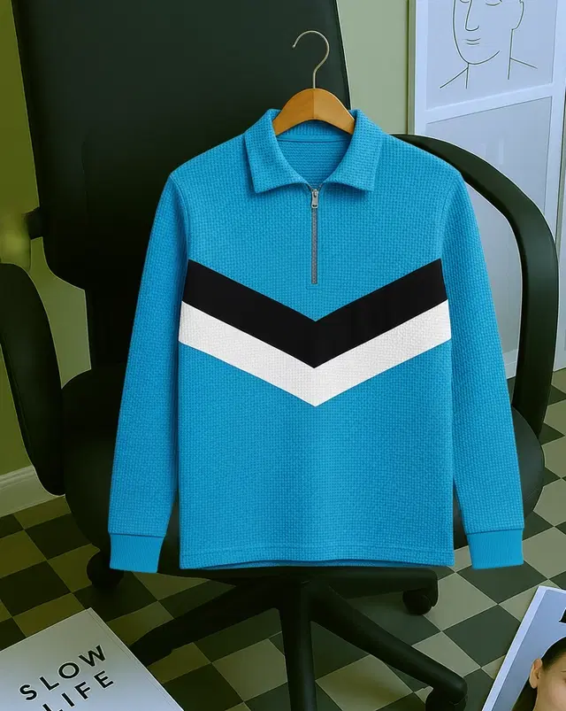 Cotton Blend Colorblocked Sweatshirt for Men, Blue (S)