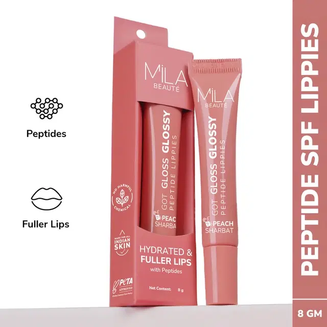 Mila Beaute Peptide Infused Gloss Lip Balm With Hyaluronic Acid & Vitamin E Peach Sharbat (8 g) (Pack Of 1)