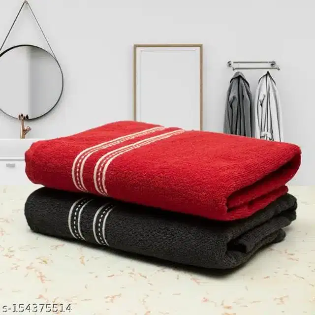Cotton Bath Towels, Red & Black, Pack of 2