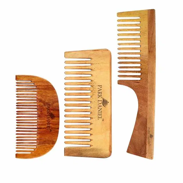 Park Daniel Natural & Ecofriendly Handcrafted Wooden Beard Comb, Neem Wooden Dressing Handle Comb & Medium Detangler Comb, Pack Of 3, 4 inches, 5.5 inches, 7.5 inches, SE-1650