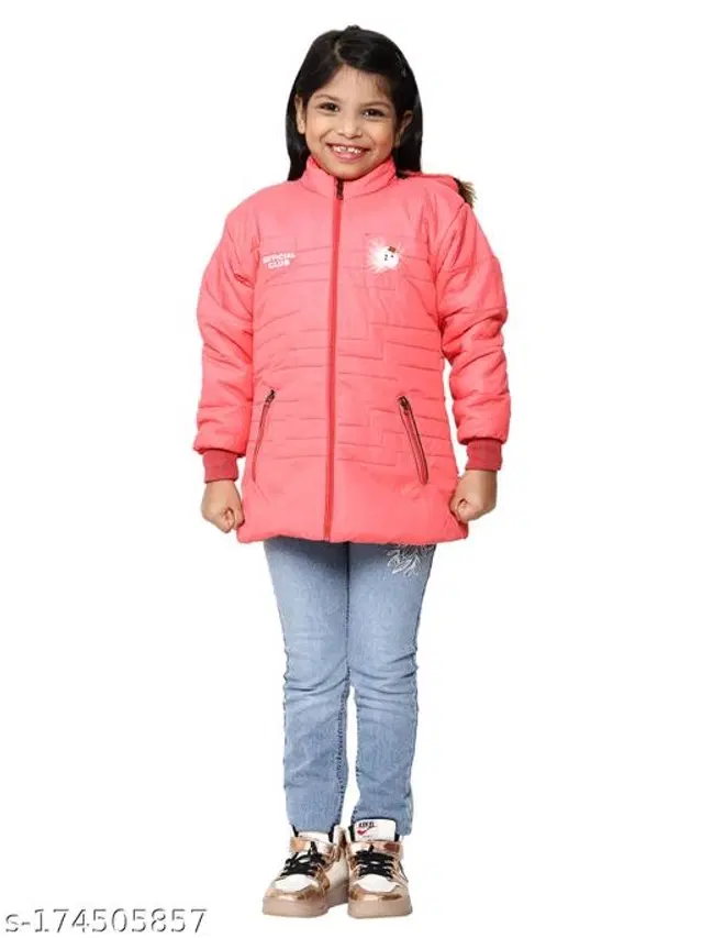Polyester Jacket for Girls (Peach, 3-4 Years)