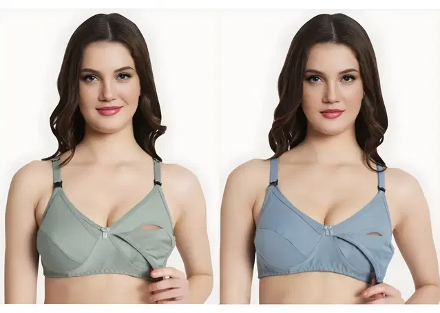Cotton Blend Solid Non Padded Feeding Bras for Women, Pack of 2 (Multicolor, 36B)