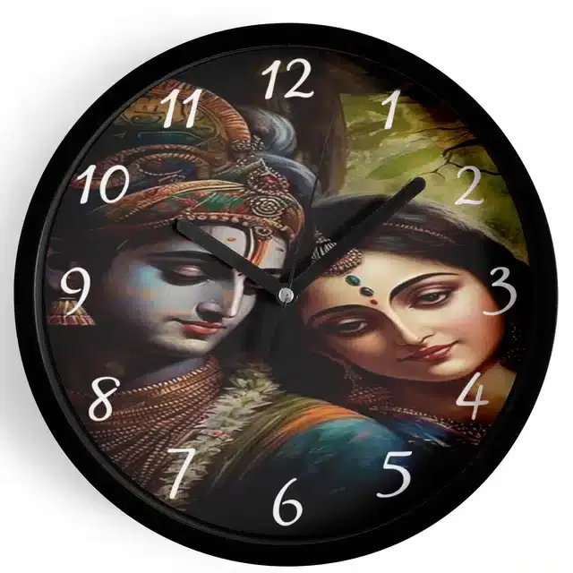 Analog Lord Krishna Wall Clock for Home, Black, 7 Inches