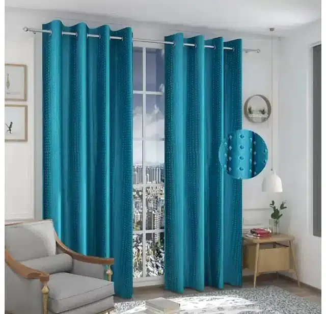 Emboss Door & Window Curtains, Pack of 2, Aqua Blue, 5 feet