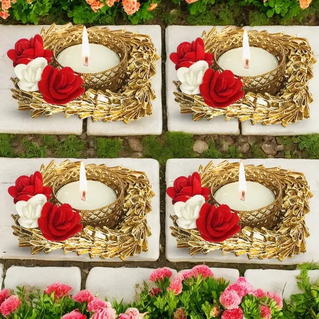 Metal Designer Tealight Candle Holder, Multicolor, 7.5x7.5x2 cm, Pack of 4