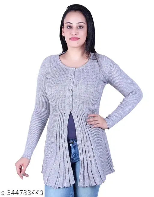 Acrylic Solid Sweater for Women (Grey, M)