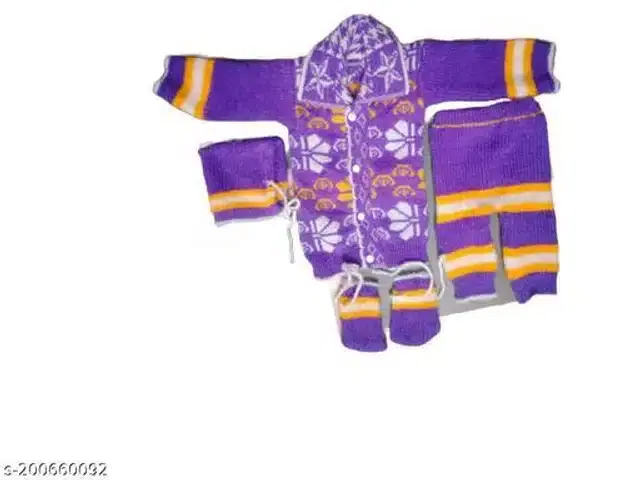 Woolen Sweater & Pant with Socks & Cap for Kids (Multicolor, 3-6 Months)