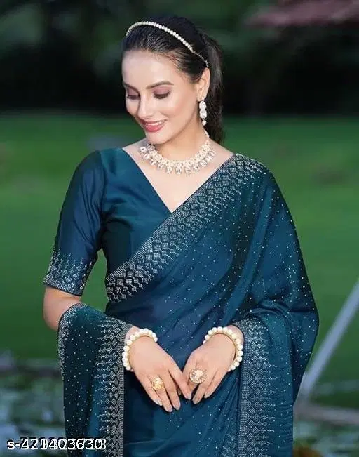 Georgette Embellished Saree for Women, Teal (6.3 m)