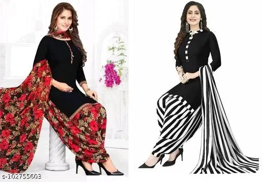 Crepe Dress Material Suit Salwar for Women, Pack of 2 (Black, Free Size)