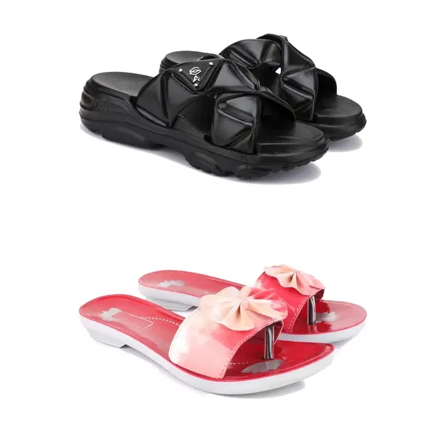 Combo of Sliders & Flats for Women, Set of 2 (Multicolor, 6)