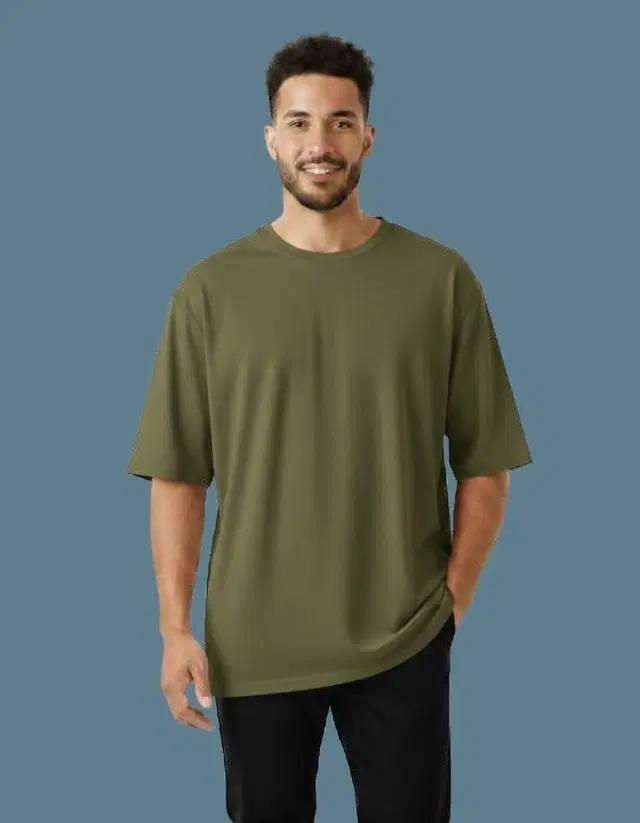 Cotton Blend Round Neck T-shirt for Men, Olive (XL)