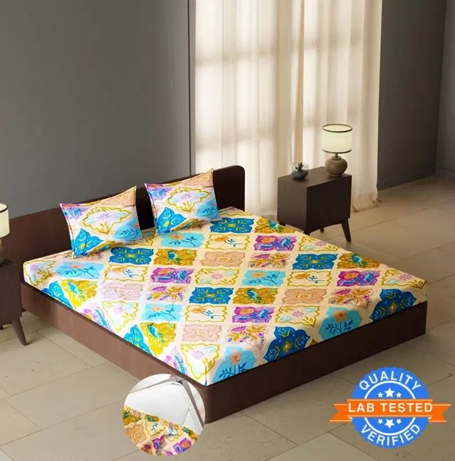 Sarangi Fitted Double Bedsheet 190x183x20 cm Blue