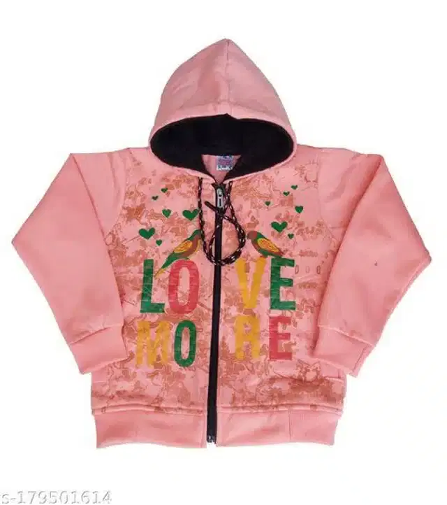 Fleece Printed Full Sleeves Hooded Sweatshirt for Girls (Peach, 3-4 Years)