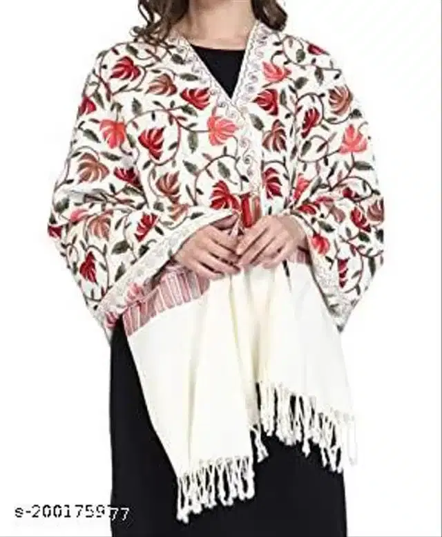 Woolen Shawl for Women (White, 2 m)