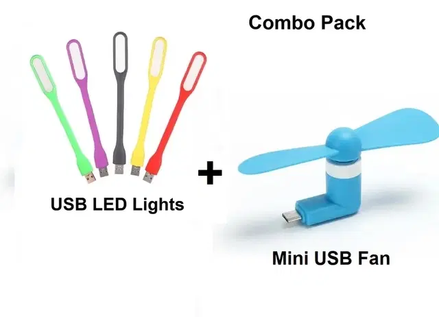 Portable USB Led Light (Multicolor, Pack of 5) And All mobiles USB Fan (Combo Pack)