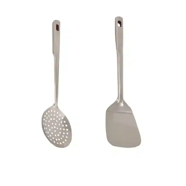 Combo of Stainless Steel Cooking & Serving Spoon Set, Pack of 2, Silver