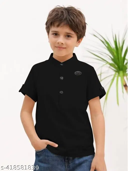 Solid Cotton Blend Kurta Set for Boys (Black, 4-5 Years)